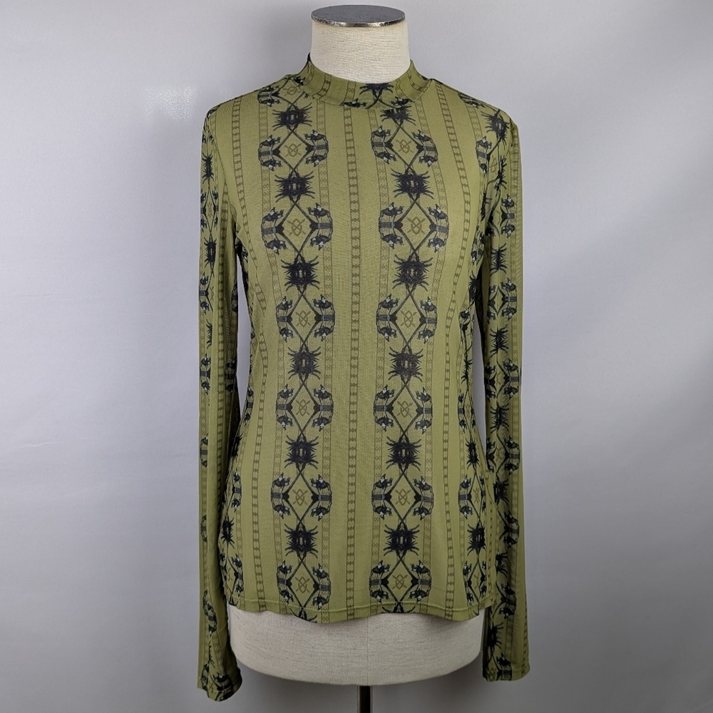 Daily Paper Pelembe Mesh T-Shirt Long Sleeve Semi Sheer Leek Green L NWT